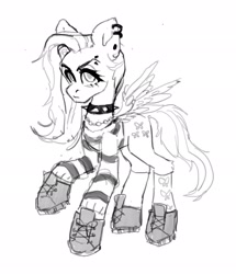 Size: 1763x2048 | Tagged: safe, artist:p0nyplanet, fluttershy, pegasus, pony, g4, clothes, ear piercing, piercing, punk