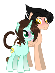 Size: 1902x2518 | Tagged: safe, artist:harmonicdreemur1308, artist:starshade, oc, oc only, pegasus, pony, unicorn, base used, blushing, duo, horn, male, oc x oc, pegasus oc, shipping, simple background, smiling, stallion, unicorn oc, white background