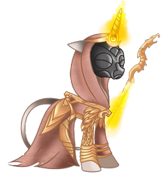 Size: 1507x1591 | Tagged: safe, artist:harmonicdreemur1308, oc, oc only, pony, unicorn, base used, cloak, clothes, crossover, glowing, glowing horn, horn, magic, mask, scepter, simple background, skyrim, solo, telekinesis, the elder scrolls, transparent background, unicorn oc