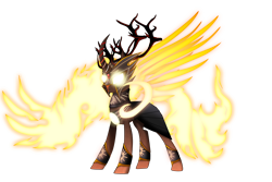 Size: 3000x2000 | Tagged: safe, artist:harmonicdreemur1308, oc, oc only, hybrid, antlers, clothes, curved horn, glowing, glowing eyes, high res, horn, mane of fire, simple background, solo, transparent background