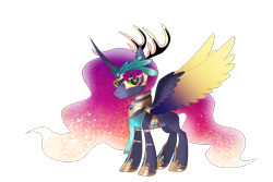 Size: 3000x2000 | Tagged: safe, artist:harmonicdreemur1308, oc, oc only, alicorn, pony, alicorn oc, antlers, clothes, ethereal mane, female, high res, hoof shoes, horn, mare, scarf, simple background, solo, starry mane, transparent background, wings