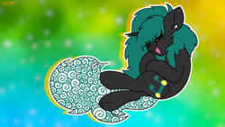 Size: 1920x1080 | Tagged: safe, artist:koapony, oc, oc only, pony, unicorn, ear piercing, earring, eyebrows, eyebrows visible through hair, eyes closed, jewelry, piercing, solo, underhoof