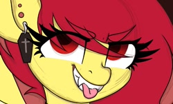 Size: 757x458 | Tagged: safe, artist:koapony, oc, oc:koa, pegasus, pony, emo, eyebrows, eyebrows visible through hair, fangs, grin, looking at you, raspberry, scene kid, sketch, smiling, solo, tongue out