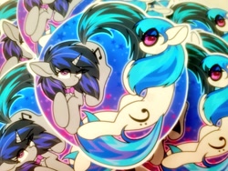 Size: 1024x768 | Tagged: safe, artist:koapony, dj pon-3, octavia melody, vinyl scratch, earth pony, pony, unicorn, g4, alternate hairstyle, eye clipping through hair, looking at you, mane swap, swapped cutie marks, yin-yang