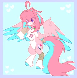 Size: 2024x2048 | Tagged: safe, artist:moonydropps, oc, oc only, oc:clickbait, pegasus, pony, female, flying, hair, high res, mane, mare, open mouth, open smile, smiling, solo, spread wings, tail, wings