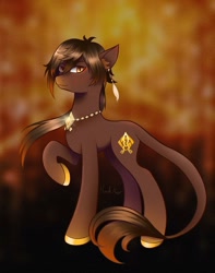 Size: 1500x1900 | Tagged: safe, artist:bubbleyfishey, earth pony, pony, ear piercing, earring, jewelry, leonine tail, male, necklace, piercing, ponified, raised hoof, stallion, tail, unshorn fetlocks, zhongli (genshin impact)