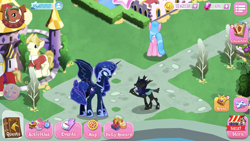 Size: 1334x750 | Tagged: safe, gameloft, screencap, nightmare moon, alicorn, changeling, pony, g4, my little pony: magic princess, canterlot, chatting