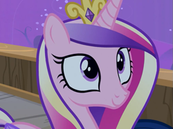 Size: 675x506 | Tagged: safe, screencap, princess cadance, alicorn, pony, g4, once upon a zeppelin, airship, cropped, female, mare, night, smiling, solo, zeppelin