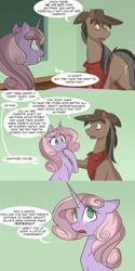 Size: 1280x2562 | Tagged: safe, artist:lolepopenon, oc, oc:oliver, oc:sweet tales, earth pony, pony, unicorn, ask billie the kid, comic, duo, glasses, hat