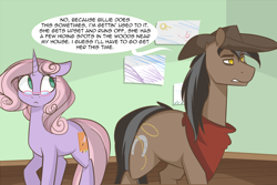 Size: 1280x854 | Tagged: safe, artist:lolepopenon, oc, oc:oliver, oc:sweet tales, earth pony, pony, unicorn, ask billie the kid, book, comic, duo, glasses, hat