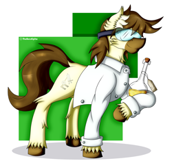 Size: 2359x2213 | Tagged: safe, artist:thebenalpha, oc, oc:caspasin42, earth pony, pony, clothes, earth pony oc, gift art, goggles, high res, simple background