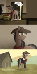 Size: 1280x2562 | Tagged: safe, artist:lolepopenon, oc, oc:oliver, pony, ask billie the kid, comic, hat, male, solo, stallion