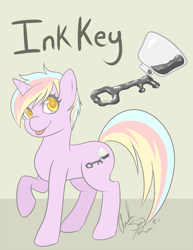 Size: 743x962 | Tagged: safe, artist:bumblebun, oc, oc:ink key, pony, unicorn, ink, inkwell, looking at you, old art, raised hoof, raspberry, smiling, solo, tongue out