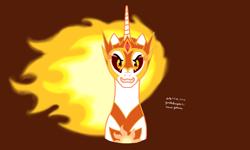 Size: 3244x1946 | Tagged: safe, artist:yoshiknight2, daybreaker, alicorn, pony, g4, brown background, bust, female, looking at you, mare, simple background, solo