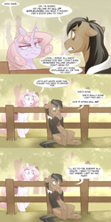 Size: 1280x2562 | Tagged: safe, artist:lolepopenon, oc, oc:oliver, oc:sweet tales, earth pony, pony, unicorn, ask billie the kid, apple, apple tree, comic, duo, female, fence, glasses, male, mare, stallion, tree