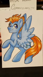 Size: 1152x2048 | Tagged: safe, artist:inkkeystudios, oc, oc only, pegasus, pony, looking at you, smiling, solo, spread wings, wings