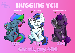 Size: 3508x2480 | Tagged: safe, artist:exobass, oc, oc:azure star (fauli1221), oc:black ice, oc:lili, oc:midnight purple, bat pony, hippogriff, pegasus, pony, shark, blåhaj, body pillow, commission, cuddling, female, high res, hug, mare, plushie, shark plushie, your character here