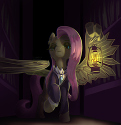 Size: 3038x3134 | Tagged: safe, artist:ciborgen, fluttershy, pegasus, pony, g4, fluttergoth, high res, lantern, looking at you, solo, wing hands, wings