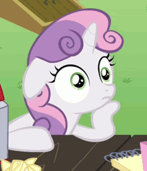 Size: 300x350 | Tagged: safe, screencap, sweetie belle, pony, unicorn, g4, animated, female, filly, foal, gif, green eyes
