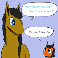 Size: 659x659 | Tagged: safe, artist:darkhestur, oc, oc:dark, oc:morro, pony, braid, simple background, speech bubble