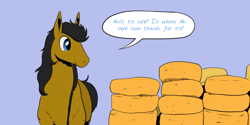 Size: 1280x640 | Tagged: safe, artist:darkhestur, oc, oc:dark, pony, braid, cheese, food, simple background