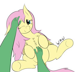 Size: 1741x1664 | Tagged: artist needed, safe, fluttershy, oc, oc:anon, human, pegasus, pony, g4, cute, daaaaaaaaaaaw, duo, female, hand, hand on belly, hand on face, human on pony petting, offscreen character, offscreen human, one eye closed, petting, shyabetes, simple background, transparent background