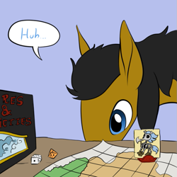 Size: 659x659 | Tagged: safe, artist:darkhestur, skellinore, oc, oc:dark, pony, g4, the break up breakdown, dice, dungeons and dragons, ogres and oubliettes, speech bubble, table