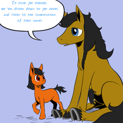 Size: 659x659 | Tagged: safe, artist:darkhestur, oc, oc:dark, oc:morro, pony, simple background, sitting, speech bubble