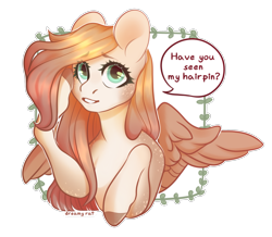 Size: 3583x3128 | Tagged: safe, artist:dreamyrat, oc, oc only, pegasus, pony, dialogue, female, green eyes, high res, looking at you, mare, open mouth, open smile, pegasus oc, simple background, smiling, solo, talking to viewer, wings