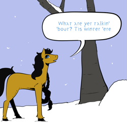 Size: 659x659 | Tagged: safe, artist:darkhestur, oc, oc:dark, pony, forest, snow, speech bubble, winter