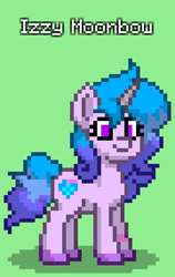 Size: 540x852 | Tagged: safe, izzy moonbow, pony, unicorn, pony town, g5, green background, simple background, solo