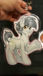 Size: 1152x2048 | Tagged: safe, artist:inkkeystudios, oc, oc only, earth pony, pony, badge, eyebrows, eyebrows visible through hair, looking at you, photo, raised eyebrows, smiling, solo, traditional art, underhoof