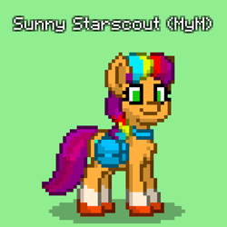 Size: 780x780 | Tagged: safe, sunny starscout, earth pony, pony, pony town, g5, my little pony: make your mark, bag, green background, mane stripe sunny, simple background, solo