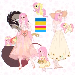 Size: 2048x2048 | Tagged: safe, artist:cryweas, discord, fluttershy, rainbow dash, draconequus, human, pegasus, pony, g4, barefoot, basket, blushing, clothes, cute, dress, eyes closed, feet, female, flats, flower, flower in hair, freckles, glasses, hat, high res, humanized, interspecies, lesbian, male, open mouth, pansexual, pansexual pride flag, pride, pride flag, sandals, see-through, ship:discoshy, ship:flutterdash, shipping, shirt, shoes, shyabetes, skirt, sleep mask, socks, stockings, straight, sun hat, sundress, t-shirt, thigh highs, ukraine, ukraine flag, yawn