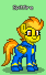 Size: 504x816 | Tagged: safe, spitfire, pegasus, pony, pony town, g4, clothes, green background, no mask, simple background, solo, uniform, wonderbolts uniform