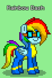 Size: 552x816 | Tagged: safe, rainbow dash, pegasus, pony, pony town, g4, clothes, goggles, green background, simple background, solo, uniform, wonderbolts uniform