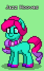 Size: 504x804 | Tagged: safe, jazz hooves, earth pony, pony, pony town, g5, green background, sash, simple background, solo
