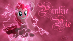 Size: 1920x1080 | Tagged: safe, artist:jamey4, pinkie pie, earth pony, pony, g4, big smile, electricity, female, looking at you, mare, name, signature, smiling, smiling at you, solo, wallpaper