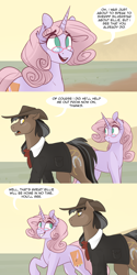 Size: 1280x2562 | Tagged: safe, artist:lolepopenon, oc, oc:oliver, oc:sweet tales, earth pony, pony, unicorn, ask billie the kid, comic, duo, female, glasses, hat, male, mare, stallion