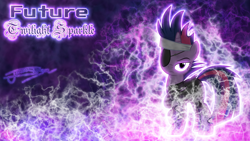 Size: 1920x1080 | Tagged: safe, artist:jamey4, twilight sparkle, pony, unicorn, g4, electricity, eyepatch, future twilight, lidded eyes, looking at you, name, signature, solo, unicorn twilight, wallpaper