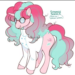 Size: 717x718 | Tagged: safe, artist:daffidaizy, oc, oc only, oc:strange science, pony, unicorn, female, horn, magical lesbian spawn, mare, offspring, parent:pinkie pie, parent:starlight glimmer, parents:glimmerpie, scientist, solo