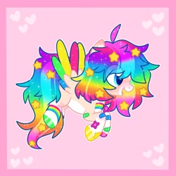 Size: 2048x2048 | Tagged: safe, artist:moonydropps, oc, oc only, pegasus, pony, blushing, female, flying, hair, high res, mane, mare, open mouth, open smile, smiling, solo, spread wings, stars, tail, wings