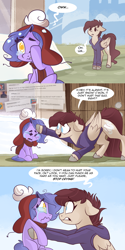 Size: 1280x2562 | Tagged: safe, artist:lolepopenon, oc, oc:billie, oc:pepper, earth pony, pegasus, pony, ask billie the kid, ask, comic, crying, duo, female, filly, foal, glasses, hat, mare