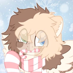 Size: 2048x2048 | Tagged: safe, artist:moonydropps, oc, oc only, pegasus, pony, candy, candy cane, clothes, food, high res, scarf, snow, snowfall, socks, solo, spread wings, striped scarf, striped socks, wings