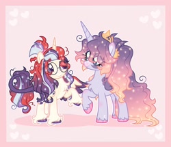 Size: 2048x1762 | Tagged: safe, artist:moonydropps, oc, oc only, oc:moonie, oc:nightfall, alicorn, pony, crown, duo, duo female, female, glasses, hair, horn, jewelry, mane, mare, regalia, smiling, tail, wings