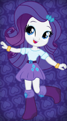 Size: 400x722 | Tagged: safe, artist:sjart117, rarity, human, equestria girls, g4, bracelet, chibi, clothes, doll, equestria girls minis, female, jewelry, purple background, simple background, skirt, smiling, solo, toy