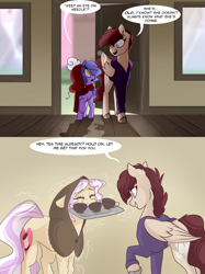 Size: 1280x1708 | Tagged: safe, artist:lolepopenon, oc, oc:billie, oc:needlework, oc:pepper, earth pony, pegasus, pony, ask billie the kid, clothes, comic, cup, hoodie, mouth hold, scarf, teacup