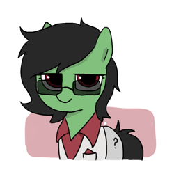 Size: 800x800 | Tagged: safe, artist:omelettepony, oc, oc:filly anon, earth pony, pony, clothes, female, filly, glasses, looking at you, ponybooru import, smiling, suit