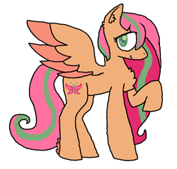 Size: 758x723 | Tagged: safe, artist:stilbie, fluttershy, pegasus, pony, g4, alternate cutie mark, chest fluff, colored wings, ear fluff, female, mare, simple background, solo, white background, wings, wrong eye color