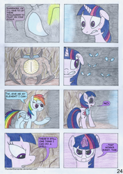 Size: 1600x2265 | Tagged: safe, artist:thunderelemental, rainbow dash, twilight sparkle, changeling, pony, comic:swarm rising, g4, butt, comic, disguise, disguised changeling, monster, plot, speech bubble